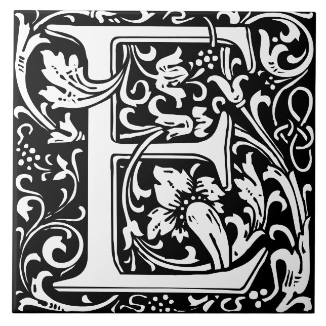 Floral Alphabet Monogram Letter E  Tile (Front)