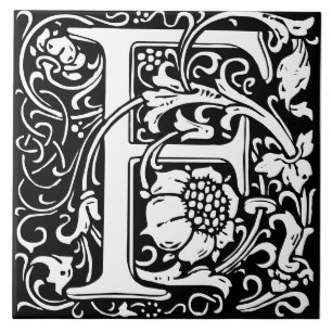 Floral Alphabet Monogram Letter F Tile
