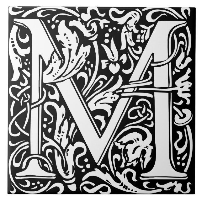 Floral Alphabet Monogram Letter M  Tile (Front)