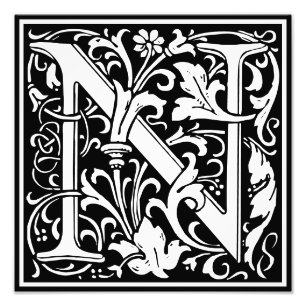 Floral Alphabet Monogram Letter N Photo Print