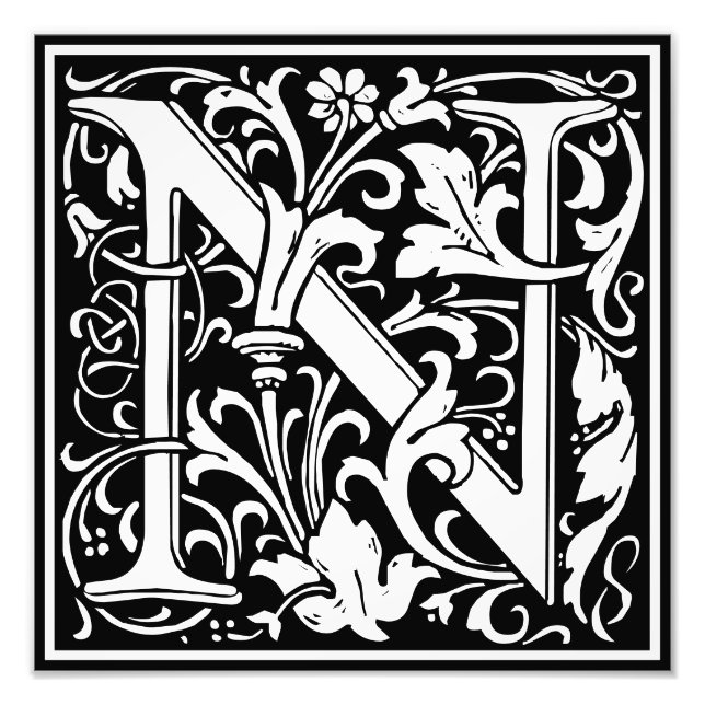 Floral Alphabet Monogram Letter N Photo Print (Front)