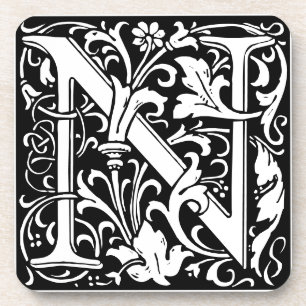 Floral Alphabet Monogram Letter N Tile Morris Coaster