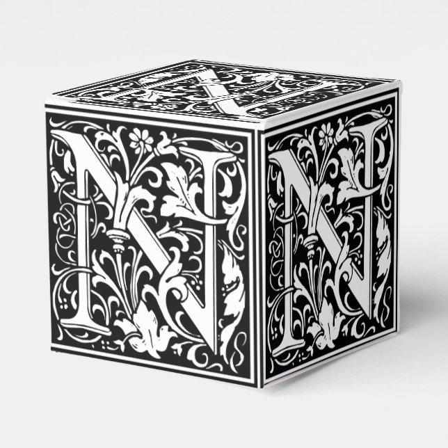 Floral Alphabet Monogram Letter N Tile Morris Favor Box (Front Side)