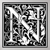 Floral Alphabet Monogram Letter N Tile Morris