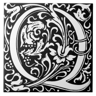Floral Alphabet Monogram Letter Q Tile