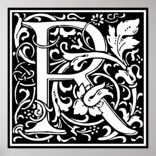 Floral Alphabet Monogram Letter R  Poster