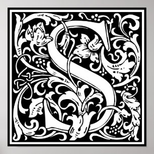 Floral Alphabet Monogram Letter S  Poster
