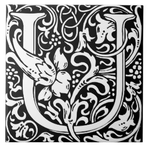 Floral Alphabet Monogram Letter U Tile