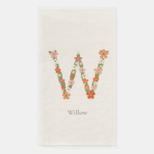 Floral Alphabet monogram letter " W” Napkin
