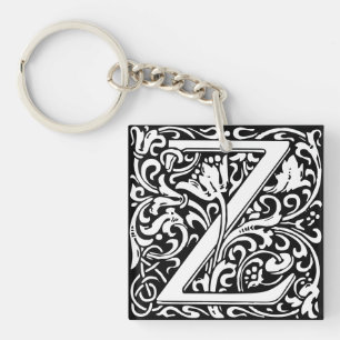 Floral Alphabet Monogram Letter Z Keychain
