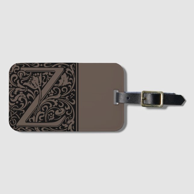 Floral Alphabet Monogram Letter Z Luggage Tag (Front Horizontal)