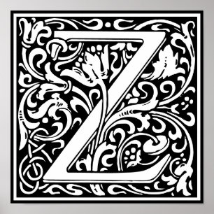 Floral Alphabet Monogram Letter Z  Poster