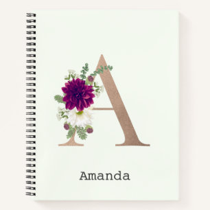 Floral alphabet monogrammed personal name letter A Notebook