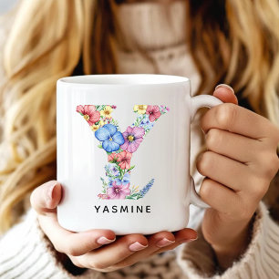 Floral Alphabet Mug Personalized Gift for Mom Wife
