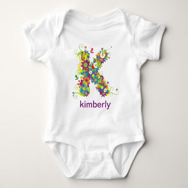 Floral Alphabet Name Baby Tee (Monogram K) (Front)