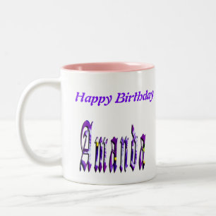 Floral Amanda Girls Name Logo, Two-Tone Coffee Mug