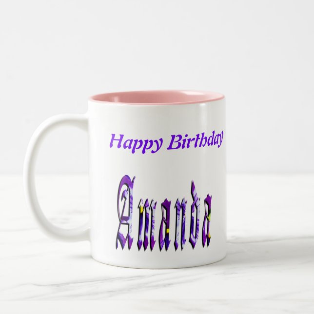 Floral Amanda Girls Name Logo, Two-Tone Coffee Mug (Left)