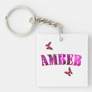 Floral Amber Name Made With Bougainvillea, Keychain