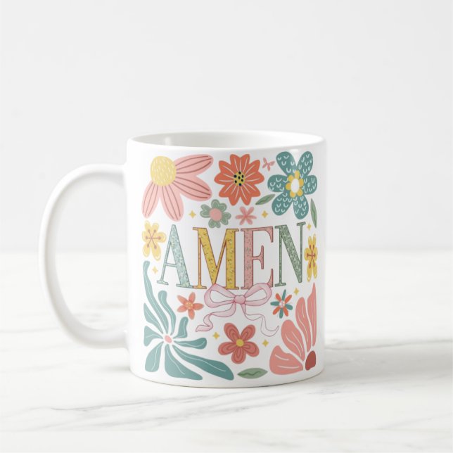  Floral Amen Art Coffee Mug (Left)