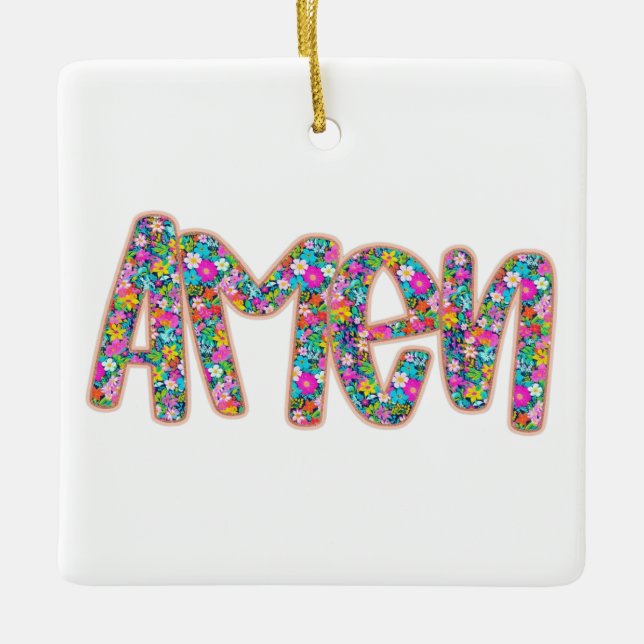 Floral Amen Ceramic Ornament (Front)