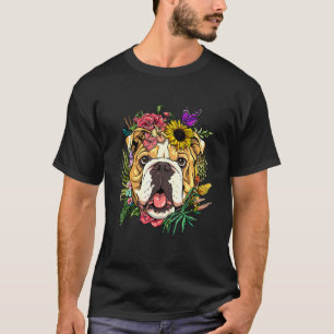 Floral American Bulldog Botanical Plant Flower Dog T-Shirt
