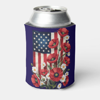 Floral American Flag Can Cooler
