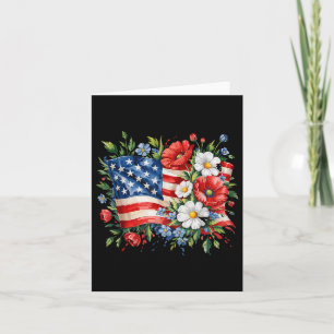 Floral American Flag Flowers 4th Of July Patriotic Card