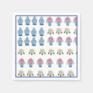 Floral American Flag Ginger Jar Paper Guest Napkin