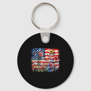 Floral American Usa Flag Land Of The Free 4th Of J Keychain