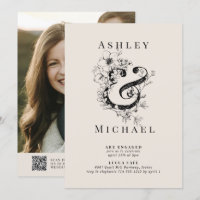 Floral Ampersand QR Code Blush Photo Engagement