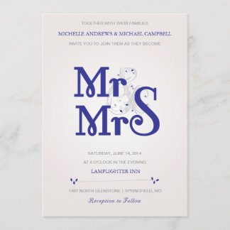 Floral Amperstand Wedding Invitation in Navy