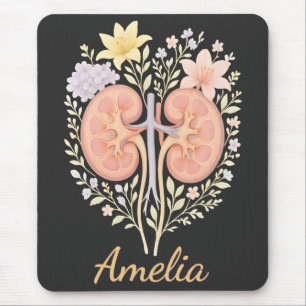 Floral Anatomical Kidney Nephrology Nurse and Tech Mouse Pad