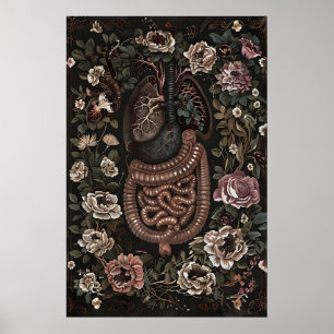 Floral Anatomy Art Print, Gothic Intestine Lungs Poster