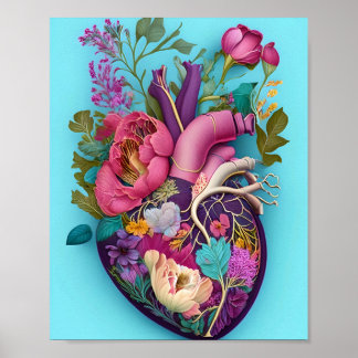 Floral Anatomy Heart Art Illustration Poster
