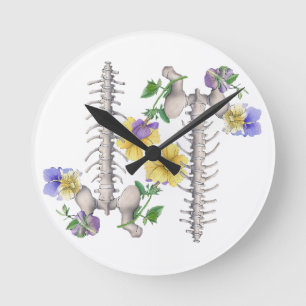 Floral Anatomy - Vertebrae, Hip Bone Round Clock