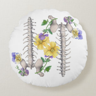 Floral Anatomy - Vertebrae, Hip Bone Round Pillow