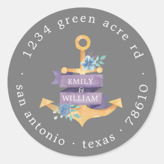 floral anchor gold monogram return address classic round sticker