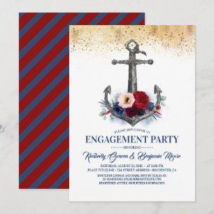 Floral Anchor Nautical Engagement Party Invitation
