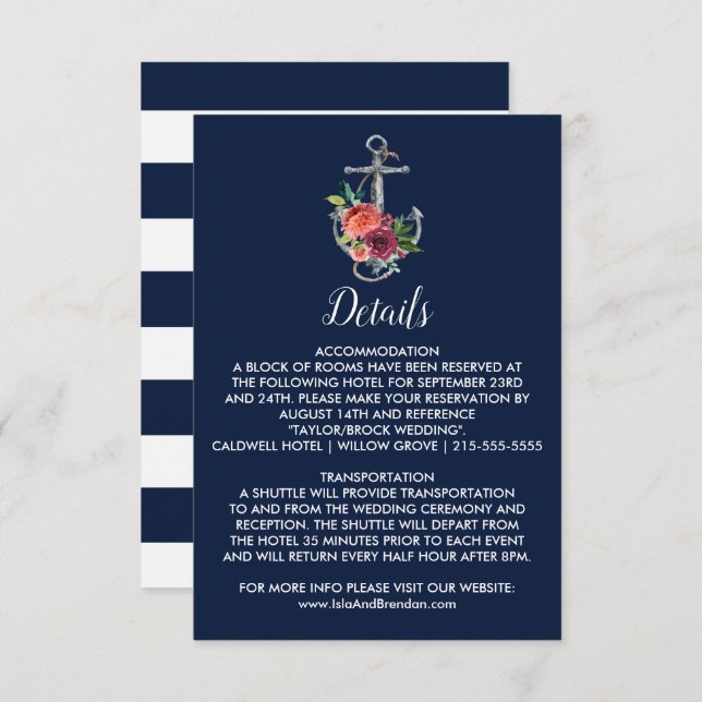 Floral Anchor | Navy Autumn Details Insert Card (Front/Back)