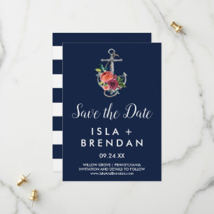 Floral Anchor   Navy Autumn Save the Date Card