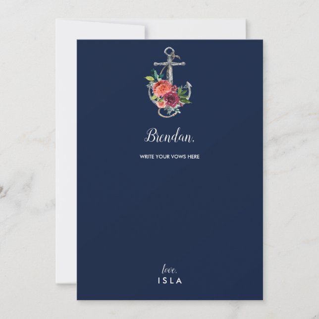 Floral Anchor | Navy Autumn Wedding Vows Card (Front)