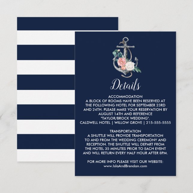 Floral Anchor | Navy Summer Details Insert Card (Front/Back)