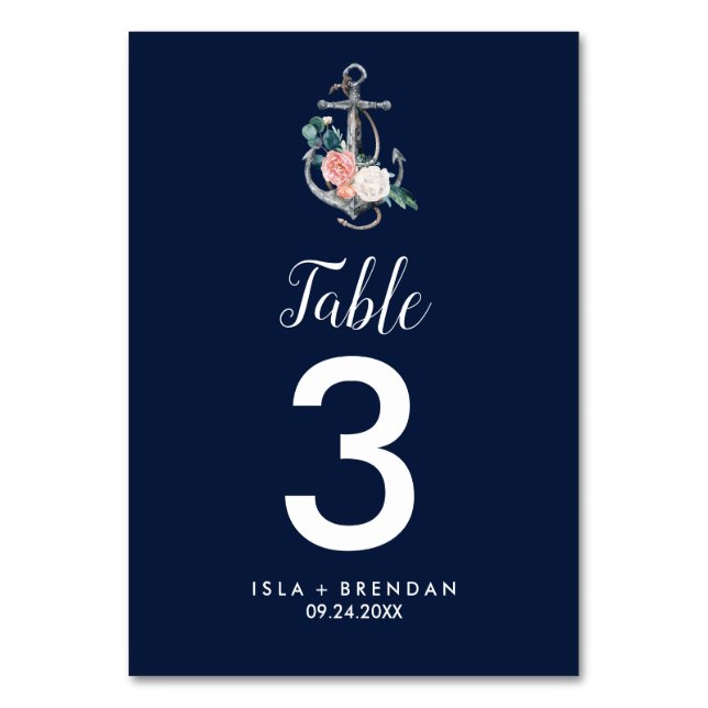 Floral Anchor | Navy Summer Table Number (Front)