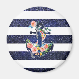 Floral anchor on striped background magnet
