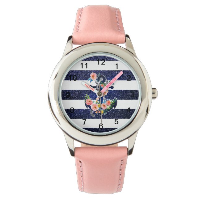 Floral anchor on striped background watch (Front)