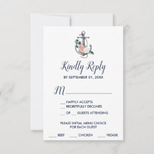 Floral Anchor   Summer Menu Choice RSVP Card