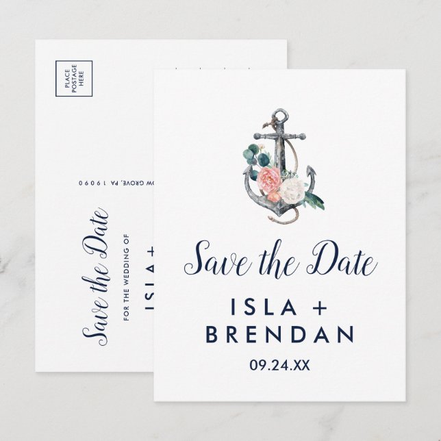 Floral Anchor | Summer Save the Date Postcard (Front/Back)