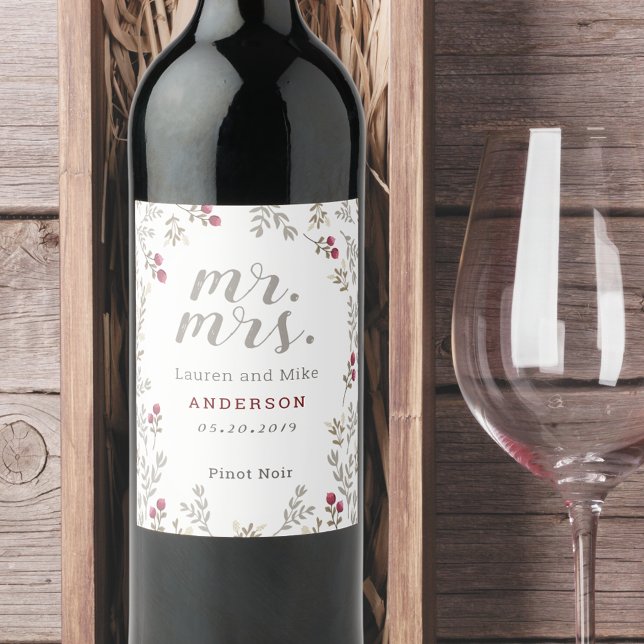FLoral and Berries Personalized Wedding Wine Label (Creator Uploaded)