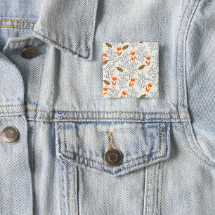Floral and Bird Pattern Nature Inspired 2 Inch Square Button