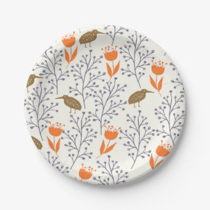 Floral and Bird Pattern Nature Inspired Paper Plate